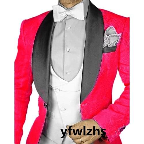 Handsome Embossing Groomsmen Shawl Lapel Groom Tuxedos Wedding Dress Men Suits Blazer Prom Dinner (Jacket+Pants+Tie+Vest) A967