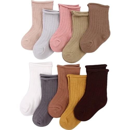 Lioraitiin 0-9Years Newborn Baby Boy Girl 5Pcs Set Socks Solid Cotton Soft Socks For Cute Baby Girl