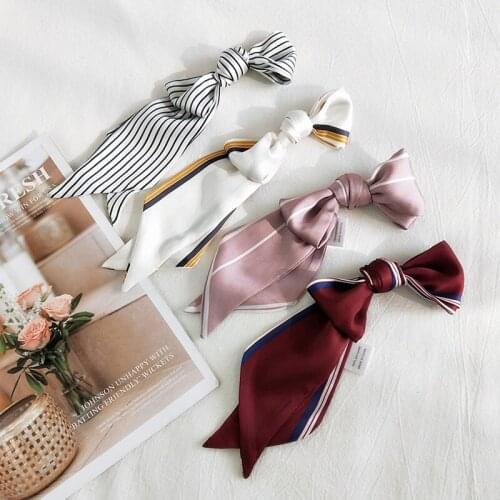 MoriBty Skinny Women Silk Scarf Neckerchief Spring-Summer Striped Bufandas Neck Tie Foulard Femme Dot Hair Ribbon Headscarf Wrap