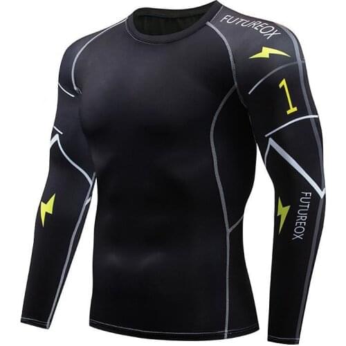 Printed tshirt Compression Tights Men Fitness Running Shirt Breathable Long Sleeve Sport Rashgard Gym Cycling Clothing