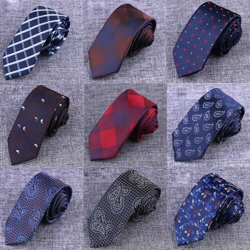 Ricnais Brand 6cm Slim Paisley Plaid Mens Tie Bule Red Jacquard Classic Skinny Necktie Suit Business Wedding Gravata Accessories