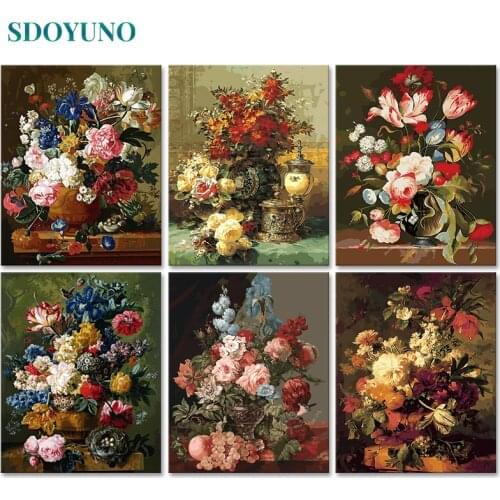 SDOYUNO 60x75cm Painting By Numbers For Adults Flowers DIY Picture By Numbers On Canvas Frameless Home Decor Unique Gift