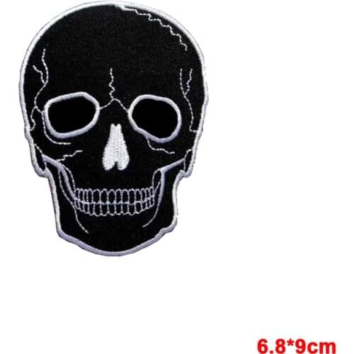 BLACK SKULL MOTORCYCLE BIKER ROCK PUNK Embroidered Iron on Patch