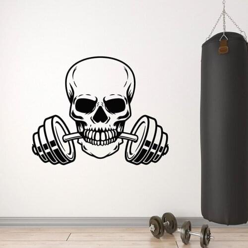Wall Decal Skull Barbell Sports Fan Weight Gym Man Cave Interior Decor Door Window Vinyl Stickers Creatives Wallpaper E017