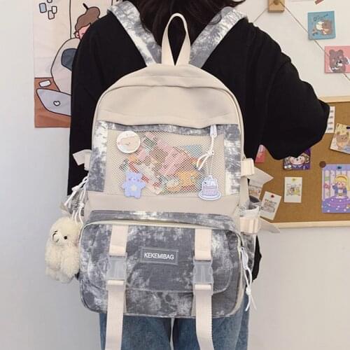 Panelled Backpack for Women Nylon School Bag Preppy Style Bagpack Teen Girls Large Capacity Bookbag Student Female Rucksack Lady