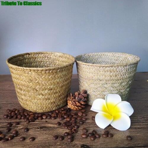 16.3*11cm Seagrass Laundry Basket Folding Handmade Rattan Straw Flower Pot Planter Wicker Clothing Toy Storage Basket