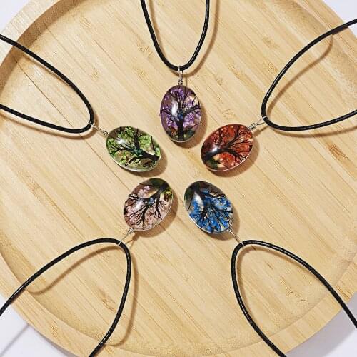 Glass Pendant Dried True Tree Flower Necklace Natural Rope Chain Women Jewellery