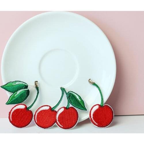Lovely Fruit Cherry Embroidered Patches Decorative Patch for Clothing Ironing Patchwork DIY Bag Cloth Stickers with Adhesive