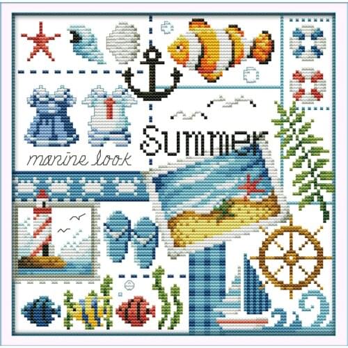 Joy sunday cartoon style Summer counted cross stitch charts designs embroidery kits for 14ct and 11ct