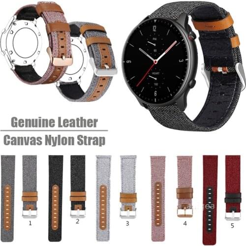 Canvas Fabric Straps Genuine Leather for Huami Amazfit GTR 42mm 47mm GTR 2 Replacement band strap 20mm 22mm