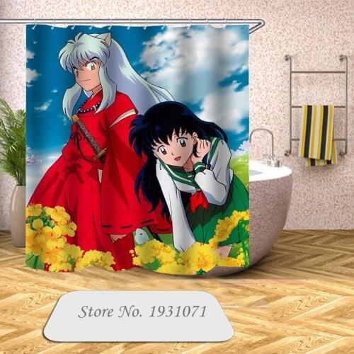 Popular Anime Inuyasha 3D Print Shower Curtain Polyester Fabric Bathroom Curtain Waterproof Hook Bath Curtain 03