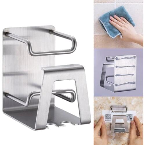 Self-adhesive Stainless Steel Toothbrush Holder Wall Mount Toothpaste Storage Rack Bathroom Organizer