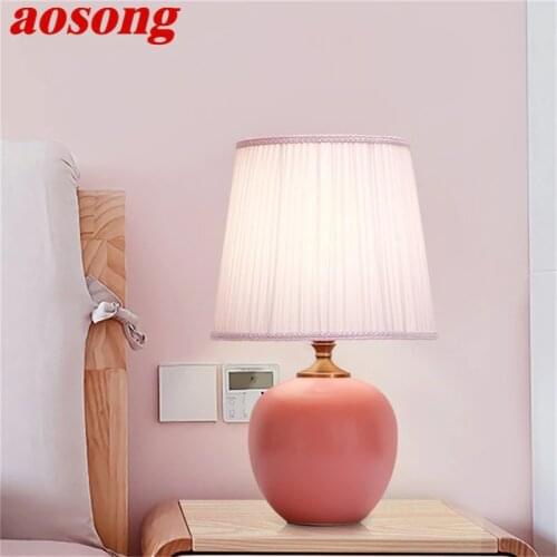 AOSONG Touch Dimmer Table Lamp Ceramic Pink Desk Light Contemporary Decoration for Home Bedroom