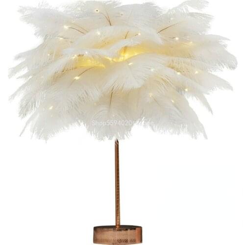 Nordic Feather Lamp Shade Night Lights Bedroom Decoration Living Room Light Fixtures Study Led Book Light Girls Room Decor
