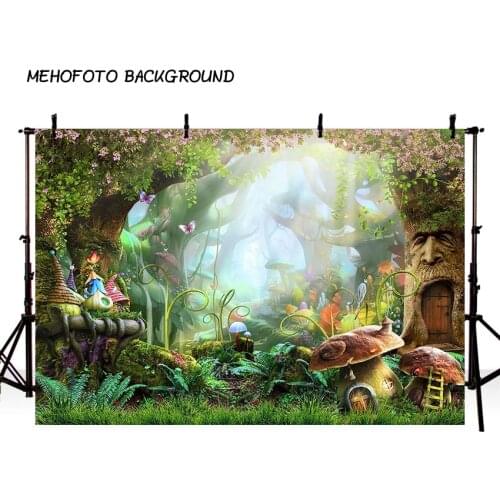Fairy Tale Forest Photography Backdrop Children Backgrounds Photo Studio Mushrooms Elves Flowers Photocall Photo Background