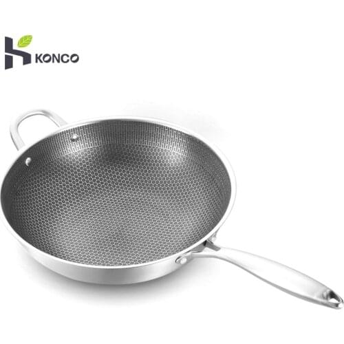 Stainless Steel Wok Frying Pan,Honeycomb Skillet Pan Without Oil Smoke Wok,Suitable for Gas and Induction Cooker Kitchen Tool