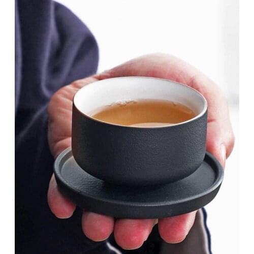 Vintage Ceramic Tea Cup And Coaster Coarse Pottery Tea Cup Japanese Tea Bowl Teaware Drinkware Container Handmade Pu'er Bowls