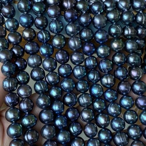 Speical veins freshwater pearl 10-11mm black green near round FPPJ wholesale 39cm nature loose beads for DIY jewelry