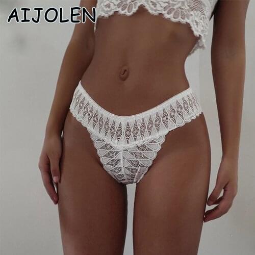 AIJOLEN Large Size Sexy Lace Thong Cutout Leaves Ladies Panties Low Waist Elastic Underpants Solid Color Underwear T-Pants