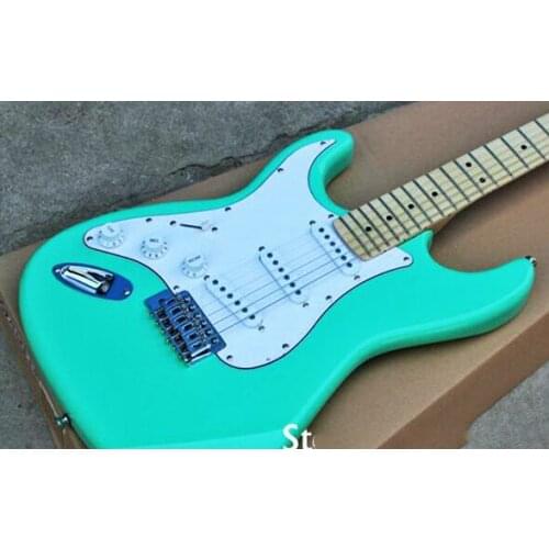 High quality FDST-1051 left hand light green color solid body white pickguard maple fretboard electric guitar, Free shipping