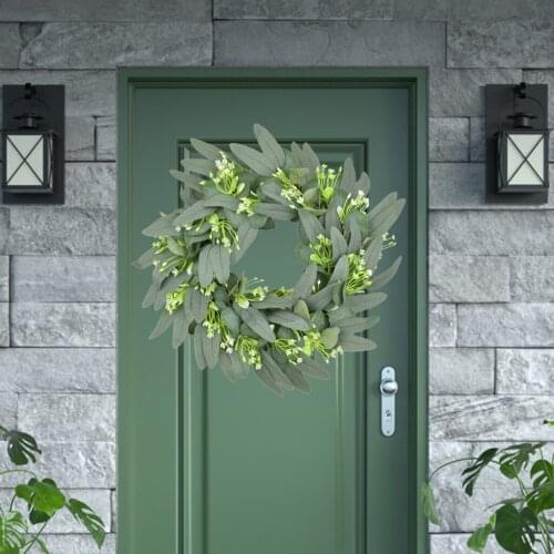 Green Leaves Artificial Eucalyptus Wreath Wreath Fake Flower Garland Front Door Festival Celebration Spring Summer Party Decor