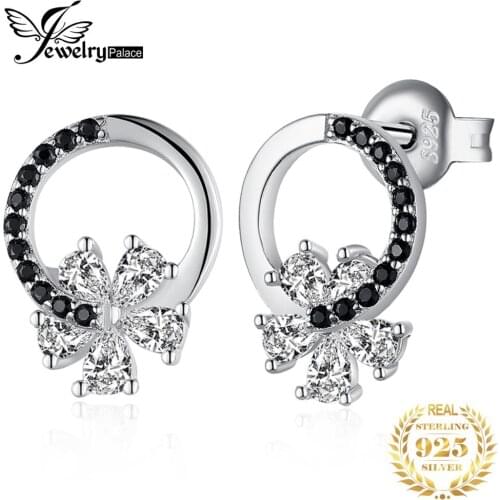 JewelryPalace 2.5ct Cubic Zirconia Flower Genuine Black Spinel Stud Earrings 925 Sterling Silver Earrings Women Jewelry