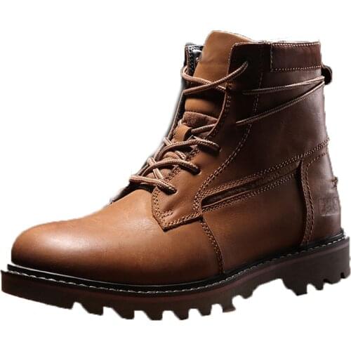 Safety Shoelace Steel Toe Cap Light Casual Shoes Breathable Work Boots Waterproof Leather Mens Boots Leather Motorcycle Boots