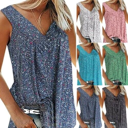 Lady Boho Floral Tank Top Vest Sleeveless Loose Cami Casual T-shirt Tee Blouse