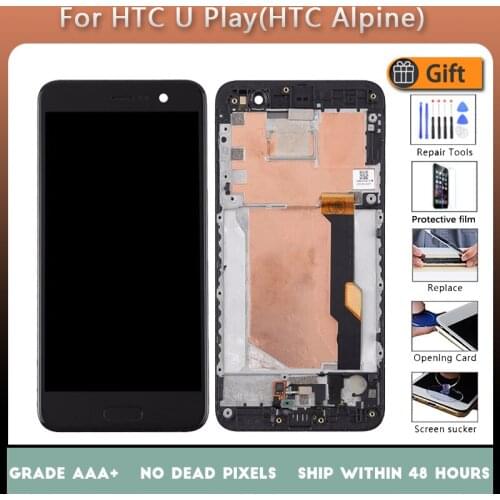 For HTC U Play LCD screen assembly with front case touch glass,Alpine U Play U-2u LCD Display original Black