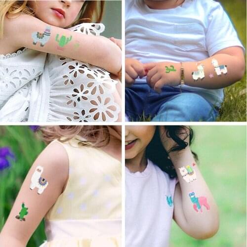 10pcs Kawaii Alpaca Tattoo Stickers Children Waterproof Grass Horse Arm Face Stickers Waterproof Disposable Stickers Gift