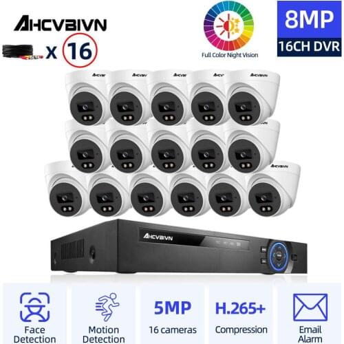 16 Channel Home CCTV Cameras Full Set 8MP 16CH DVR Kit 5MP Colorfull Night Vision Security Dome Camera Video Surveillance System