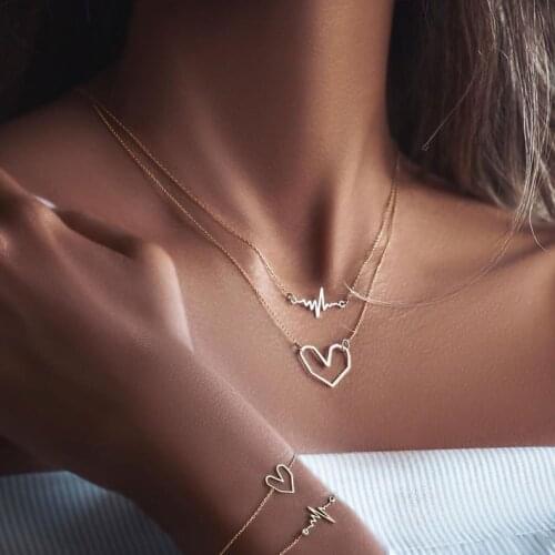 2021 Creative Women Heart Multilayer Sweater Chain Necklace