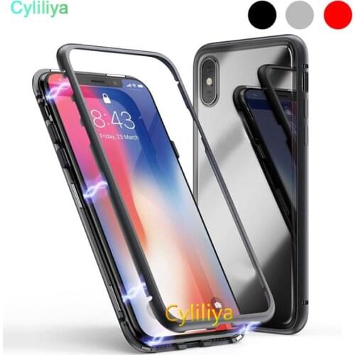 300pcsmetal Magnetic Adsorption Phone Case for iPhone X XS MAX 8 7 Plus Samsung Clear Tempered Glass Built-in Magnet Ultra Cover