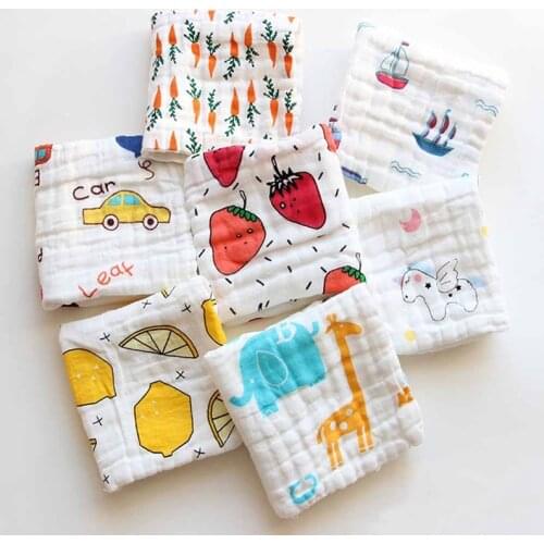 6 Layer Cotton Gauze Baby Soft Square Face Towel Wash Cloth Handkerchiefs Infant Baby Feeding Saliva Towels 25*25cm Random 1Pc