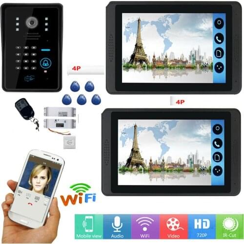 7 Inch wired wifi Video Door Phone Doorbell Intercom 2 Indoor Monitor 1 Outdoor RIFD Camera Night Vision +Electric control lock