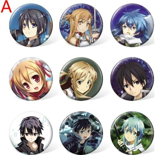 9pcs 58mm Sword Art Online Cartoon Badge Anime Round Brooch Pin