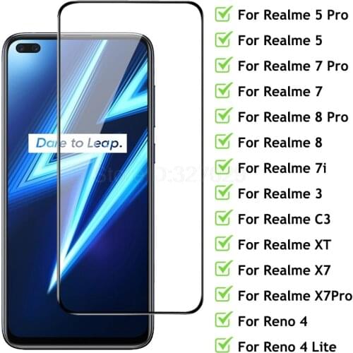 9D Protective Glass Realme 8 7 5 X7 Pro C3 XT 7i Full Cover For Oppo Reno 4 Lite Tempered Glass Screen Protector Film Realme8