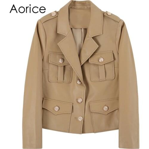 Aorice Women Genuine Leather Jacket Coat 2021 Brand New Female Real Sheep Leather Jackets Coats CT102