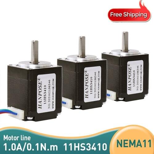 Free shipping 3pcs Mini 4-lead Nema11 34mm Stepper Motor 28 motor Nema 11 motor 1.0A 3D printer motor and CNC XYZ