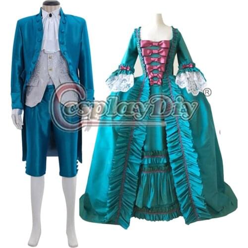 Cosplaydiy Mens Womens Blue Rococo Marie Antoinette Ball Gown Elegant Gothic Aristocrat Suit Couples Wedding Costume L320