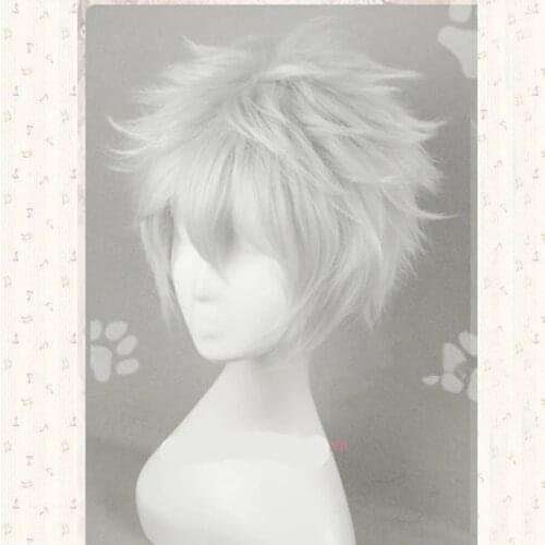 Gintama Sakata Gintoki Cosplay Wig Short Straight Silver White Synthetic Hair Perucas Cosplay Wigs + Wig Cap