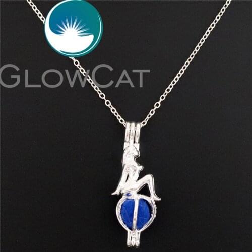 GLOWCAT L409 Metal Sea Mermaid Beads Cage Women Girl Locket Necklaces Finding Aromatherapy Perfume Pearl Cage Jewelry