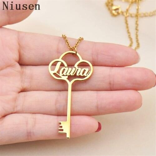 Custom Name Necklace Personalized Key Pendants Charms Choker Key Design Jewelry Nameplate Initial Gifts For Girlfriend Boyfriend