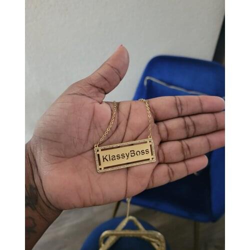 Customized Diamond Rectangular Necklace Personalized Pave Bling Crystal Letter Pendants For Women Men Trendy New Jewelry Gifts