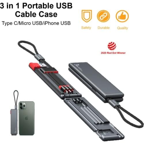 Red Dot 3 in 1 Portable Charging Line USB Cable Case iPhone Type C Micro for Xiaomi Huawei Samsung Fast Charging Cable Wire Cord