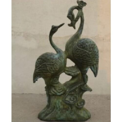Chinese Oriental Vintage Handwork Bronze Carving Pair Crane Statue Free Shipping