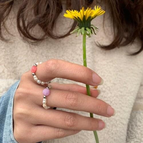 Vintage Freshwater Pearl Beads Rings for Women Handmade Adjustable Natural Stone Chrismas Gift Rings Party Gift for Girls