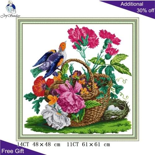 Joy Sunday Birdie And Flower Basket DA454 14CT 11CT Counted and Stamped Bird And Flowers Home Decor Embroidery Cross Stitch kits