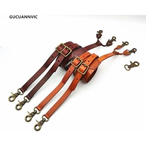 Leather suspenders hook buckle with four hooks and three hooks to switch freely Brown or light brown suspender Mens and women