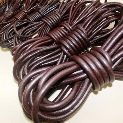 1.5-8 mm Leather Hide Cord String Strap Thick Genuine Leather Strip Leather Rope Genuine Cowhide Leather Strip Round dark Brown